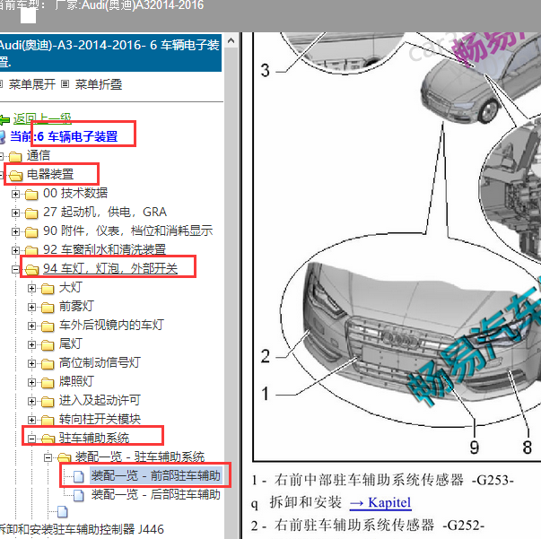 2014年奥迪A3前倒车雷达蜂鸣器位置