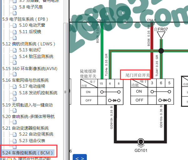2015年江铃陆风X7尾门电路图