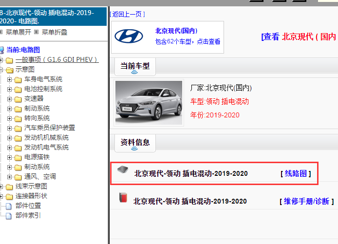  2019-2020年北京现代-领动 插电混动电路图