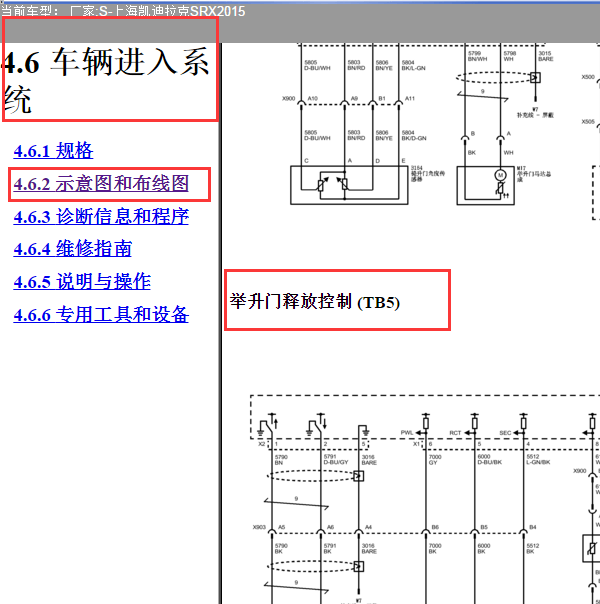 2015年凯迪拉克SRX尾门锁机电路图