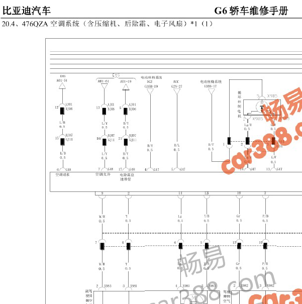 比亚迪G6  476发动机风扇电路图