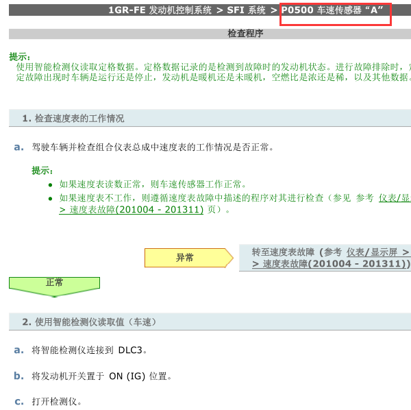 丰田普拉多P0500故障码