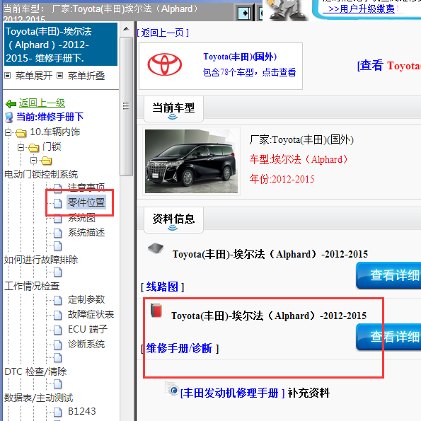 2012-2015年丰田埃尔法全车元件位置