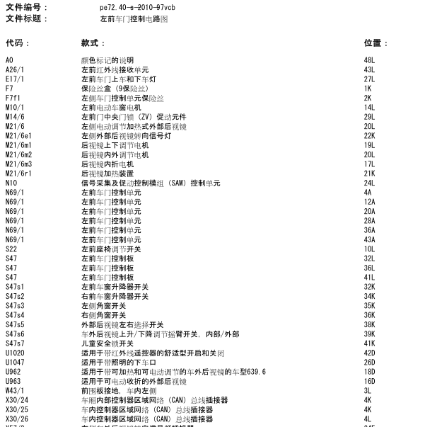 2010年奔驰唯雅诺左前门锁块电路图