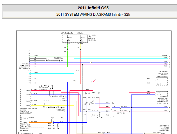 2011年英菲尼迪G25发动机和诊断通讯网络线路图