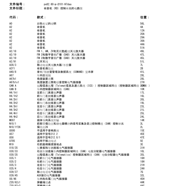 2013年奔驰E260L收音机电路图