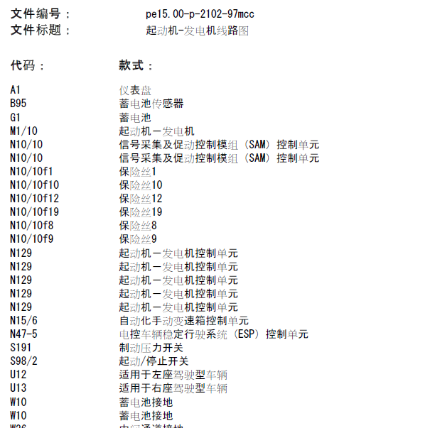 2013年奔驰Smart起动机-发电机线路图.