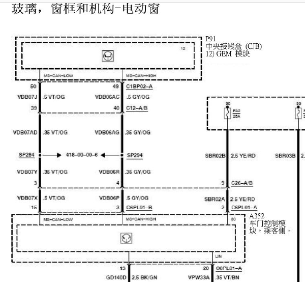 2007年福特S-MAX玻璃升降电路图