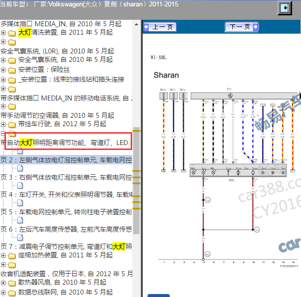 2011-2015年大众夏朗大灯电路图