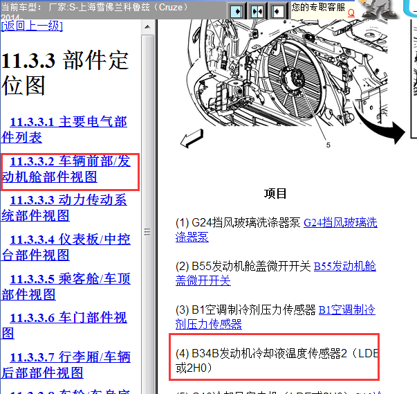 2014年科鲁兹发动机冷却液温度传感器2位置