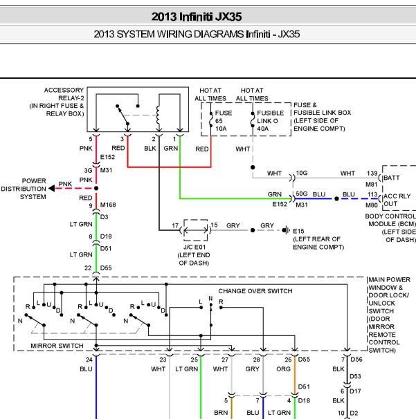 2013年JX35后视镜电路图
