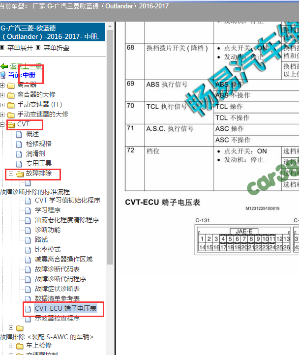 2017 年三菱帕杰罗变速箱针脚