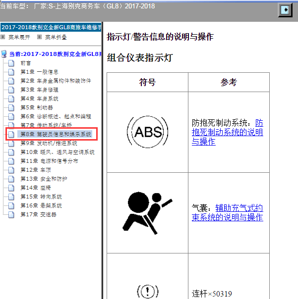 2017年别克GL8仪表指示信息说明和操作