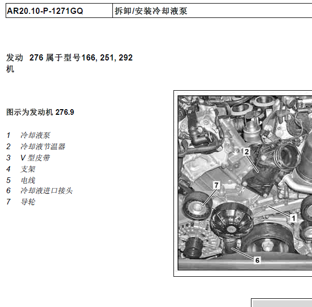 2015年奔驰GL400冷却泵拆卸资料