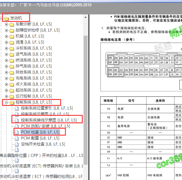 2009-2010年马自达6 发动机针脚
