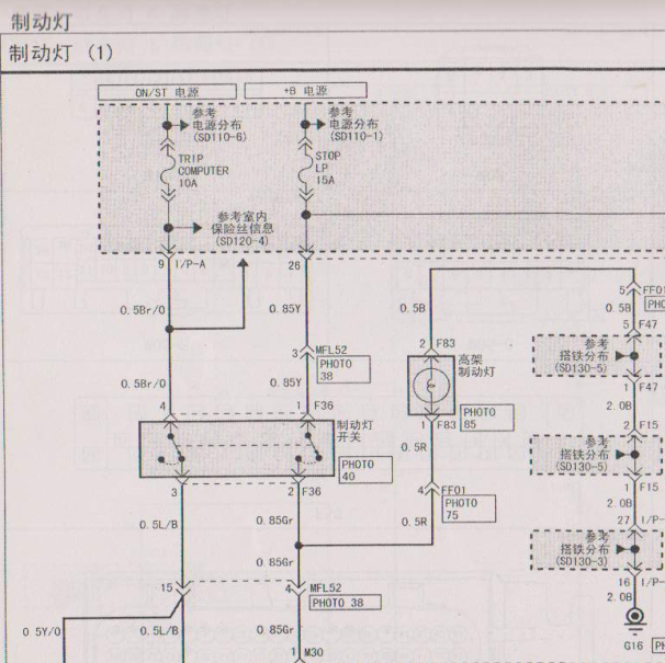2006年欧菲莱斯刹车灯电路图