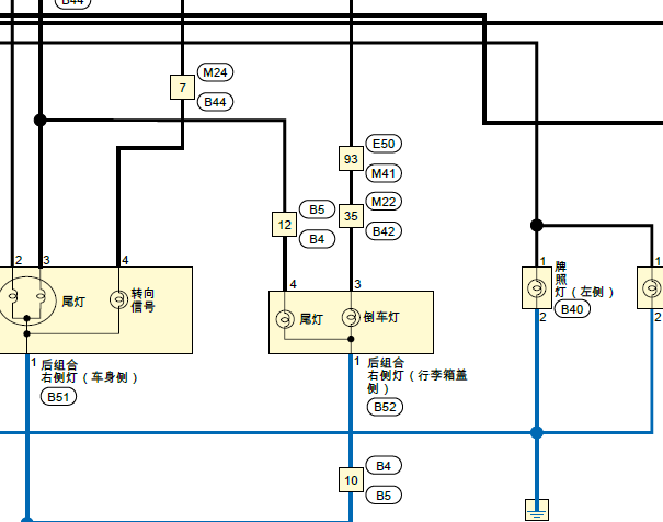 2019年东风日产轩逸倒车灯电路图