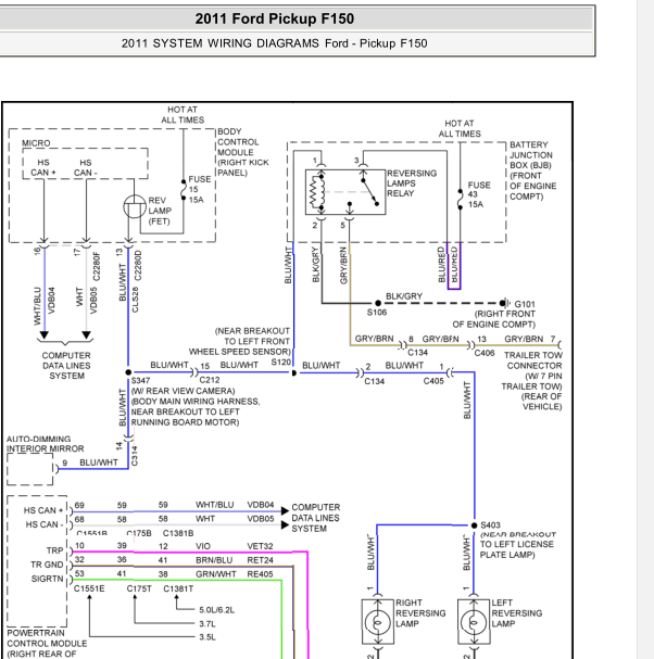2011年福特F150外部灯光电路图