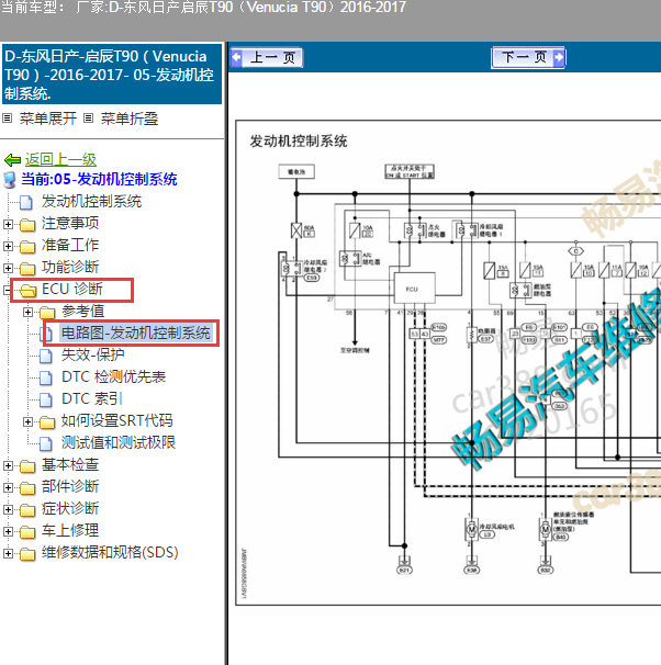 2017年东风启辰T90发动机电路图
