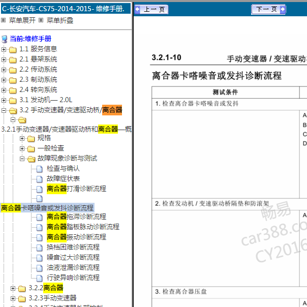 2014-2015年长安CS75 变速箱离合器维修资料