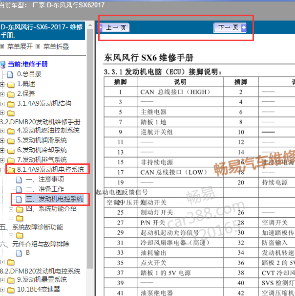 2017年东风风行SX6发动机电脑版针角定意图