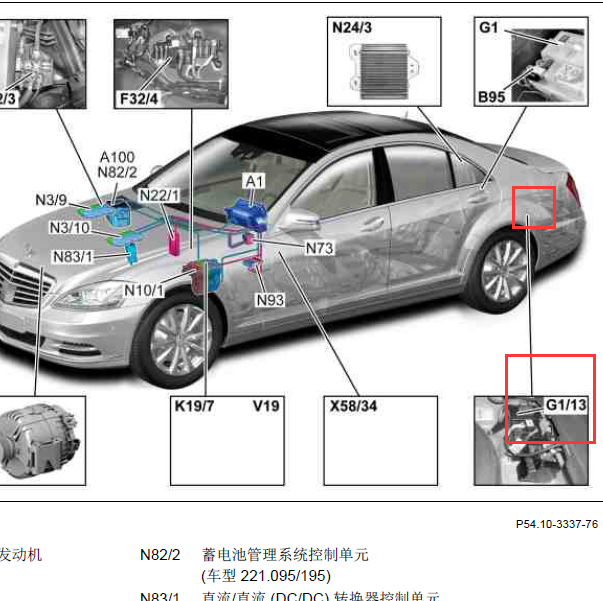 2010年奔驰S400辅助蓄电池位置