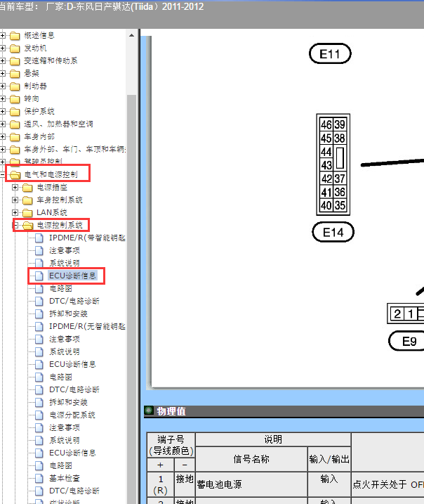 2012年日产骐达智能电源分配盒针脚插头定义