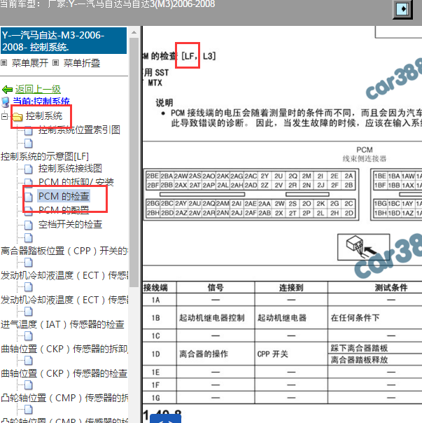 2006-2008年马自达3发动机针脚