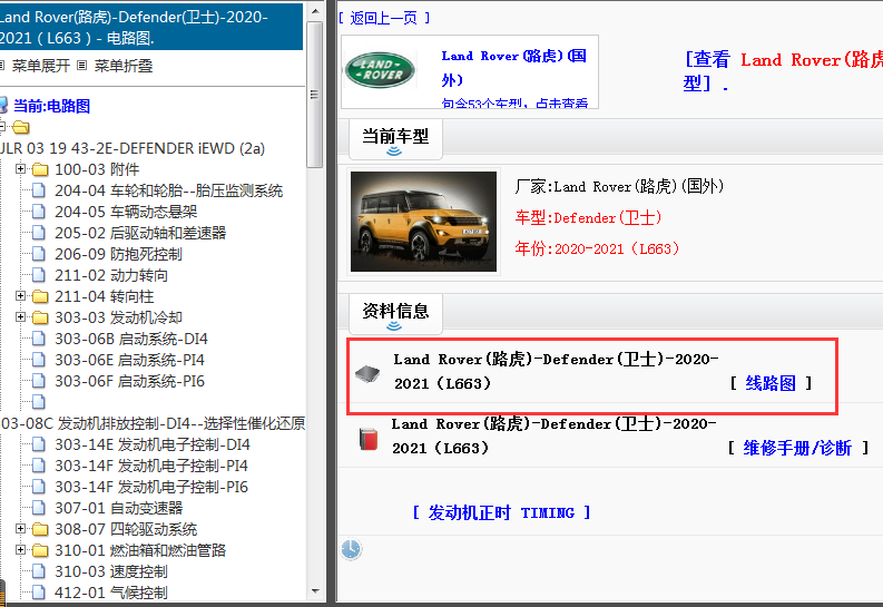 2020-2021年 Land Rover(路虎)-Defender(卫士) 线路图 