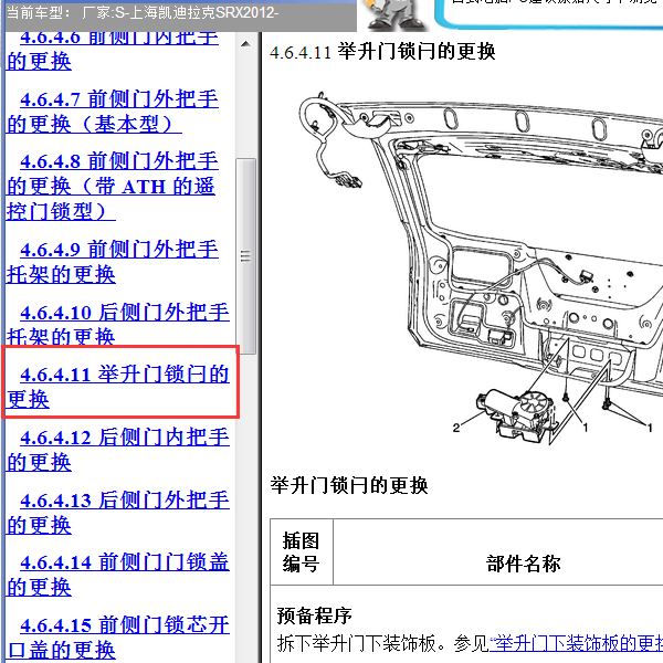 2012年凯迪拉克SRX举升门维修手册