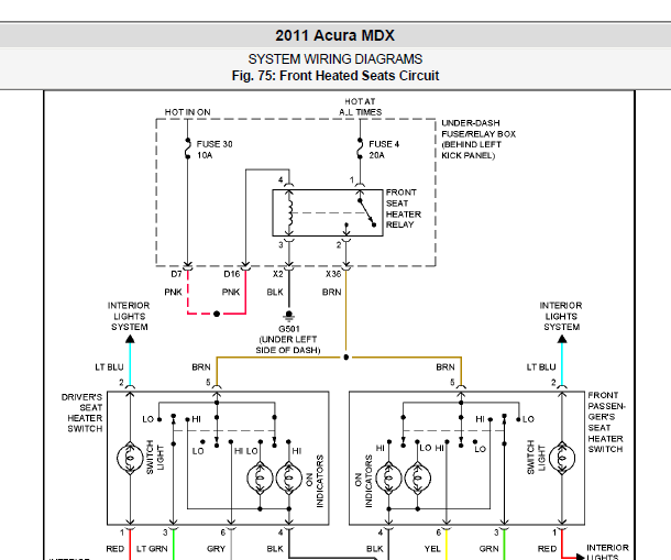 2011年讴歌MDX座椅加热资料