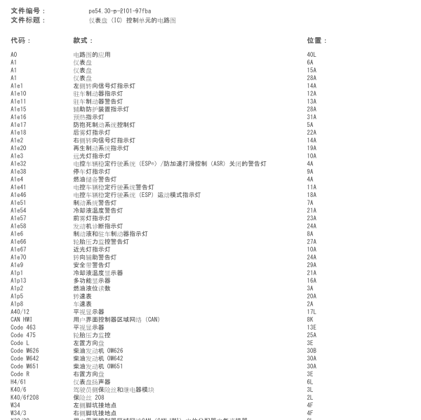 奔驰C200L仪表盘电路图