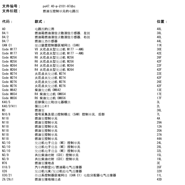 2020年奔驰E300燃油泵电脑电路图