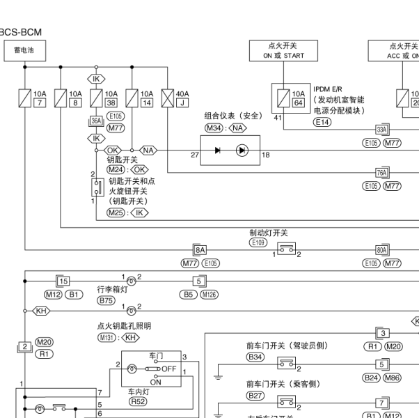 2010年日产轩逸点火开关电路图