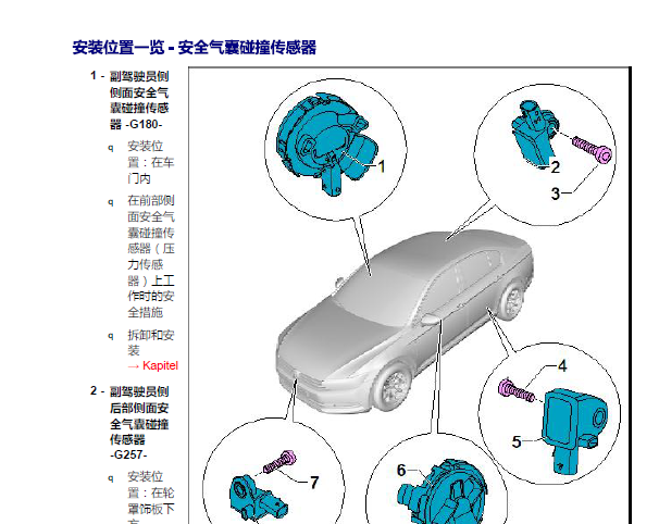 2014年大众速腾左前气囊传感器位置