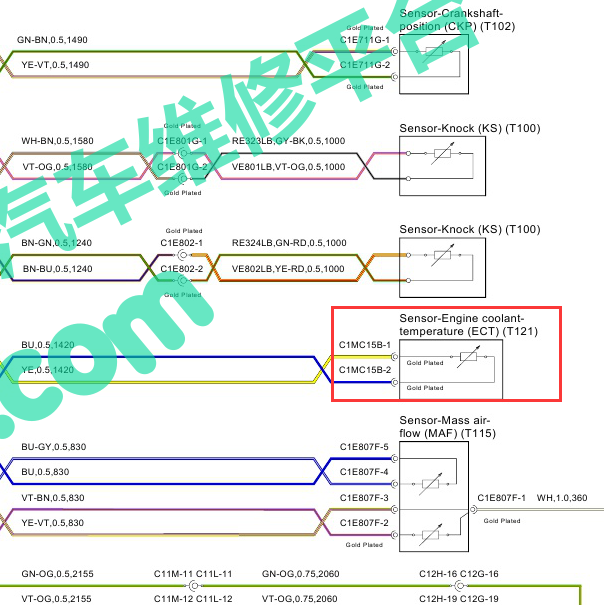 2012年路虎神行者2 2.0 发动机水温传感器电路图
