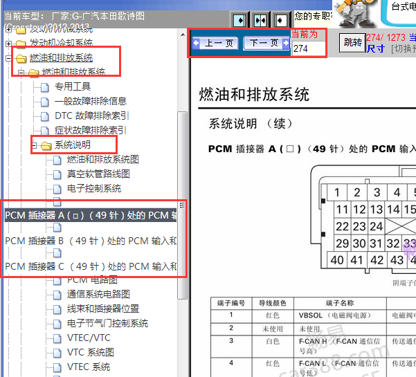 2012-2013年本田歌诗图发动机电脑针脚资料