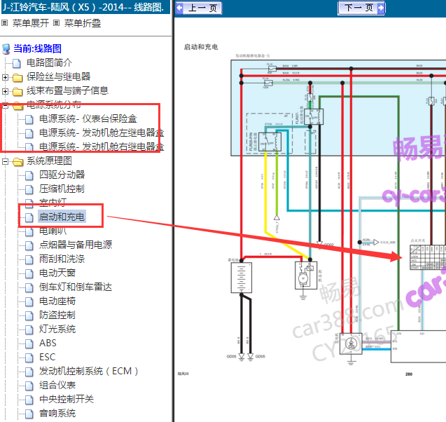 2014年江铃陆风X5电源和点火开关电路图