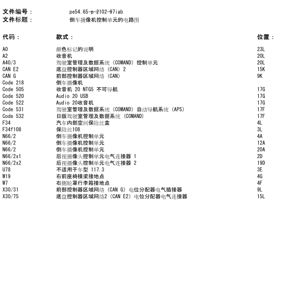 奔驰CLA250倒车后视摄像头电路图