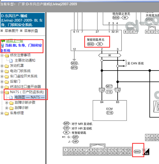 2009年日产骊威钥匙控制盒插头端子图