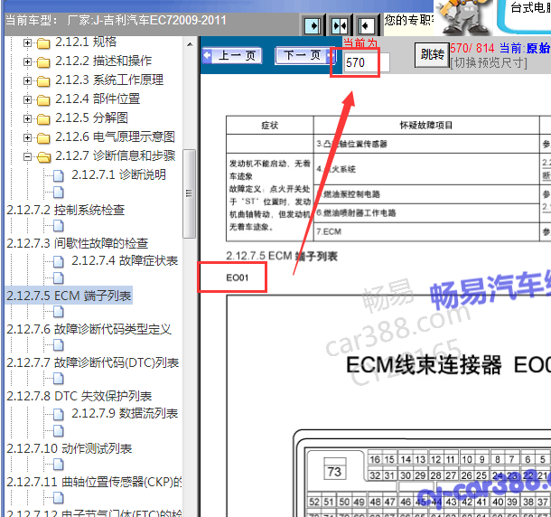 2009-2011年吉利帝豪EC7发动机针脚