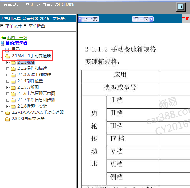 2015年吉利帝豪EC8 6挡变速箱维修手册