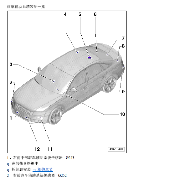 2014年奥迪A4前雷达蜂鸣器安装位置