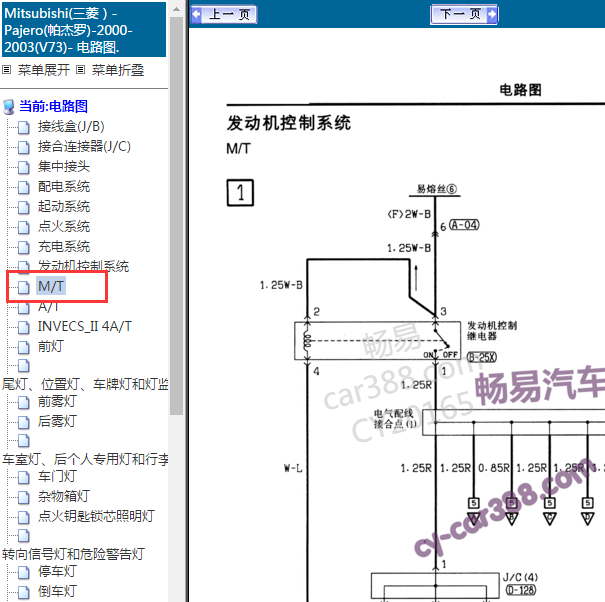 2000-2003年三菱帕杰罗MT变速箱电路图.