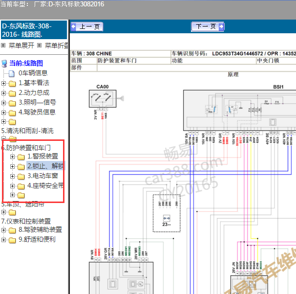 2016年标致308车身相关电路图