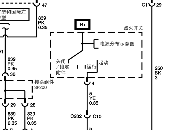 2007年凯迪拉克CTS点火开关电路图