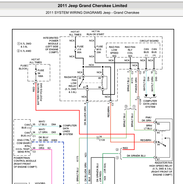 2011年大切诺基电子风扇电路图