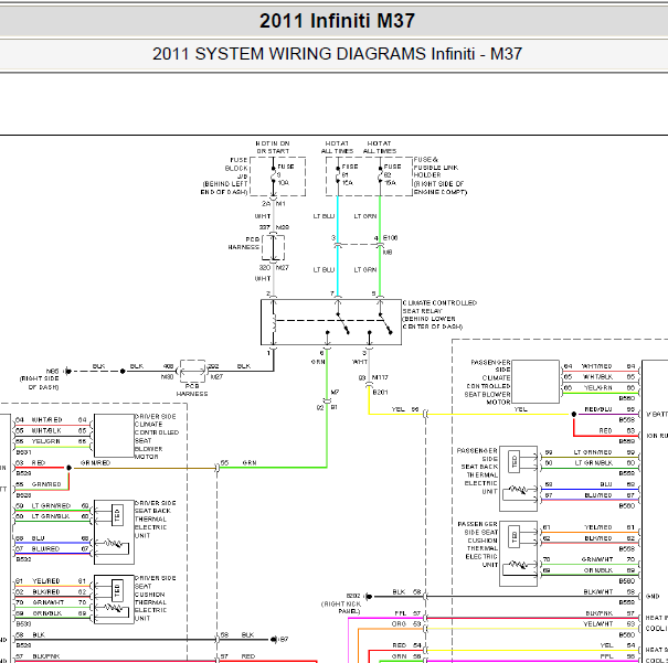 2011年英菲尼迪M37座椅线路图
