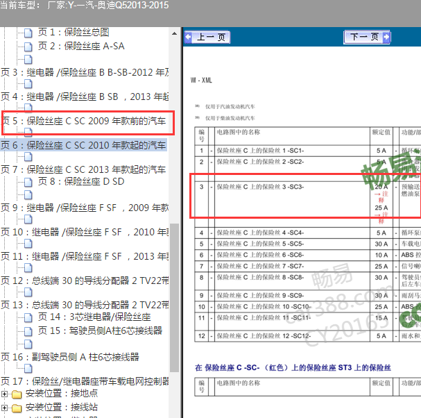 2013-2015年奥迪Q5 油泵保险资料