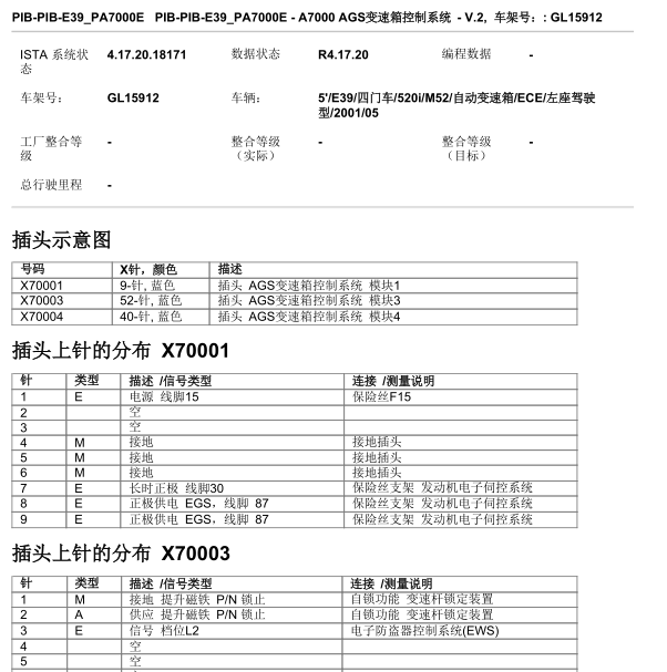 01年宝马520变速箱电脑版针脚图